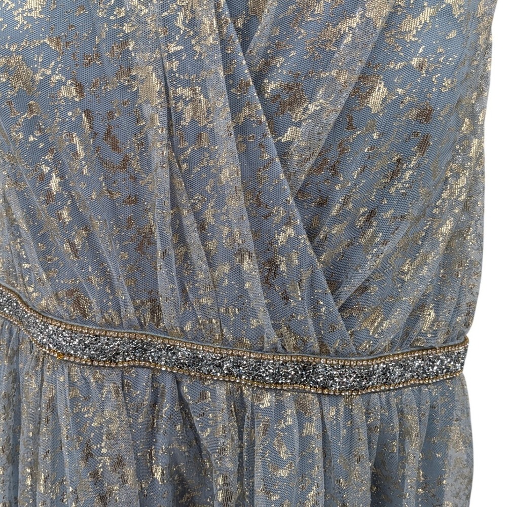 Prom Wedding Fairy Elegant Icy Blue Gold Metallic David's Bridal Maxi 21 Dress - Picture 8 of 12